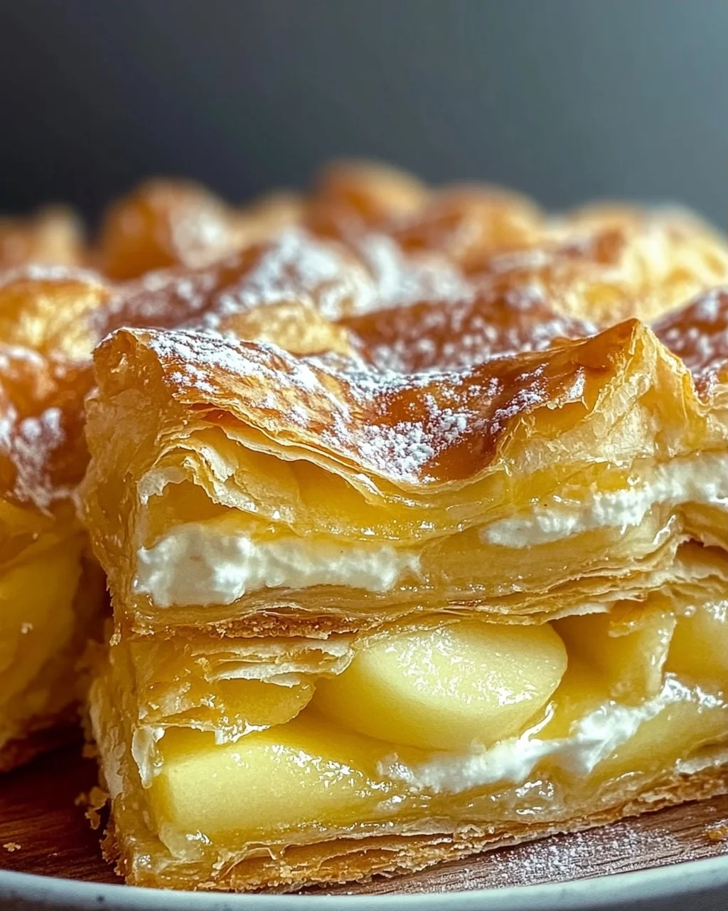Blätterteigkuchen mit Puddingcreme und Apfel