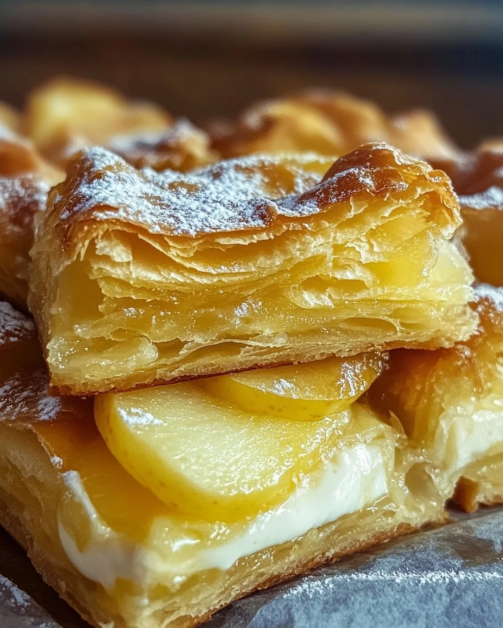 Blätterteigkuchen mit Puddingcreme und Apfel
