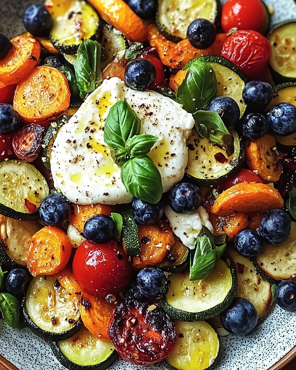 Burrata-Salat mit Ofengemüse und Blaubeeren