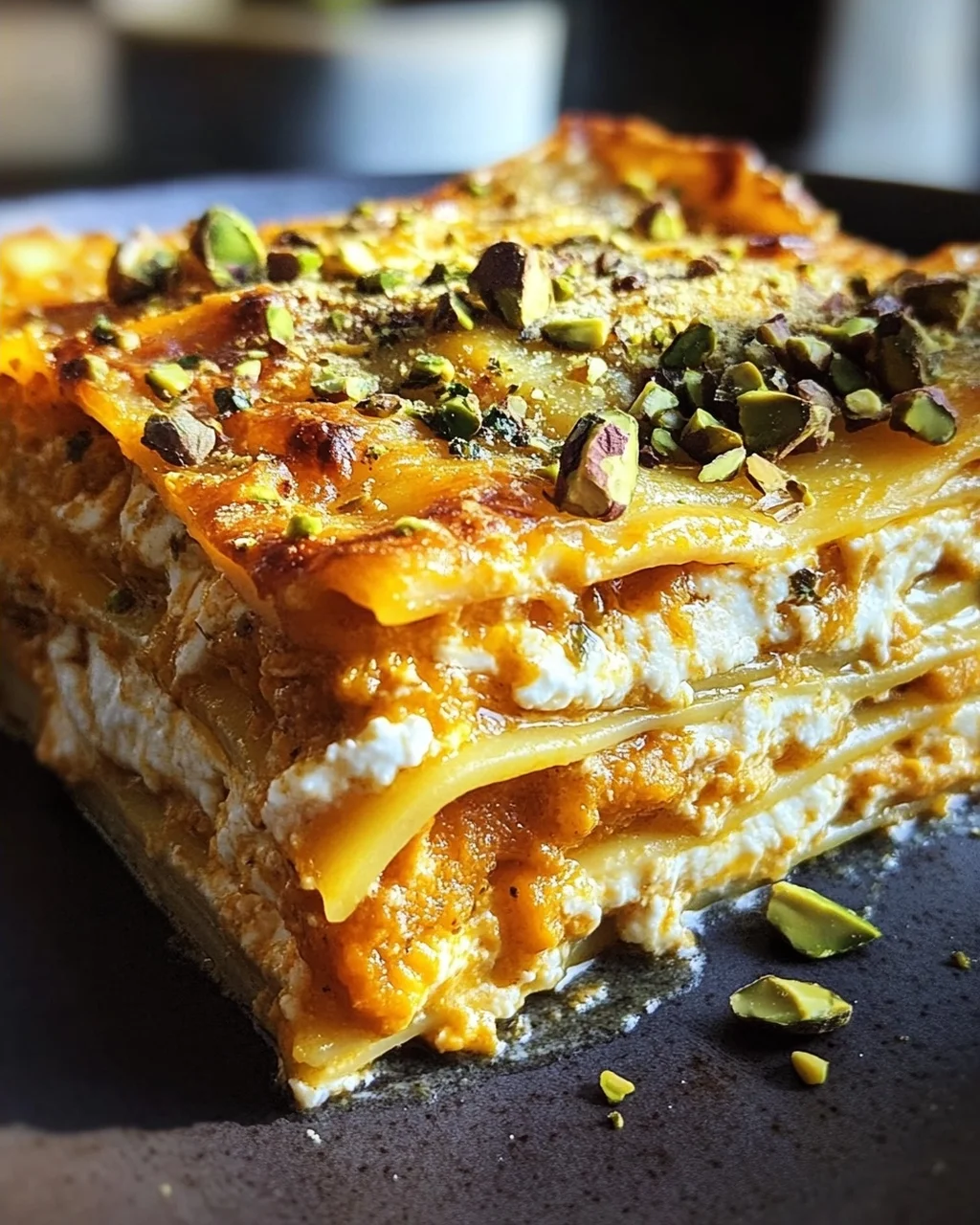 Cremige Kürbislasagne mit Ricotta und Pistazien