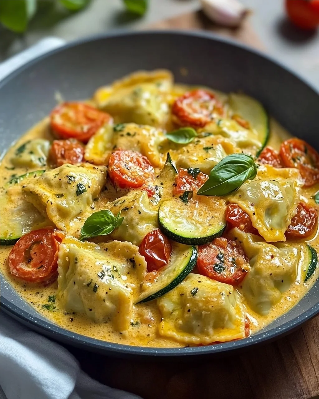 Cremige Maultaschenpfanne mit Zucchini und Tomaten genießen