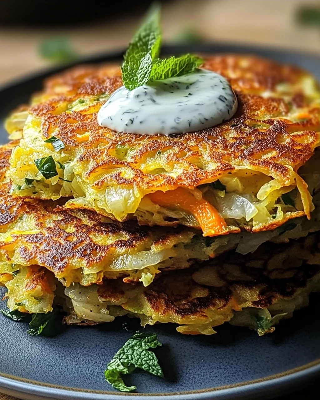 Curry-Spitzkohl-Pfannkuchen mit Minzjoghurt