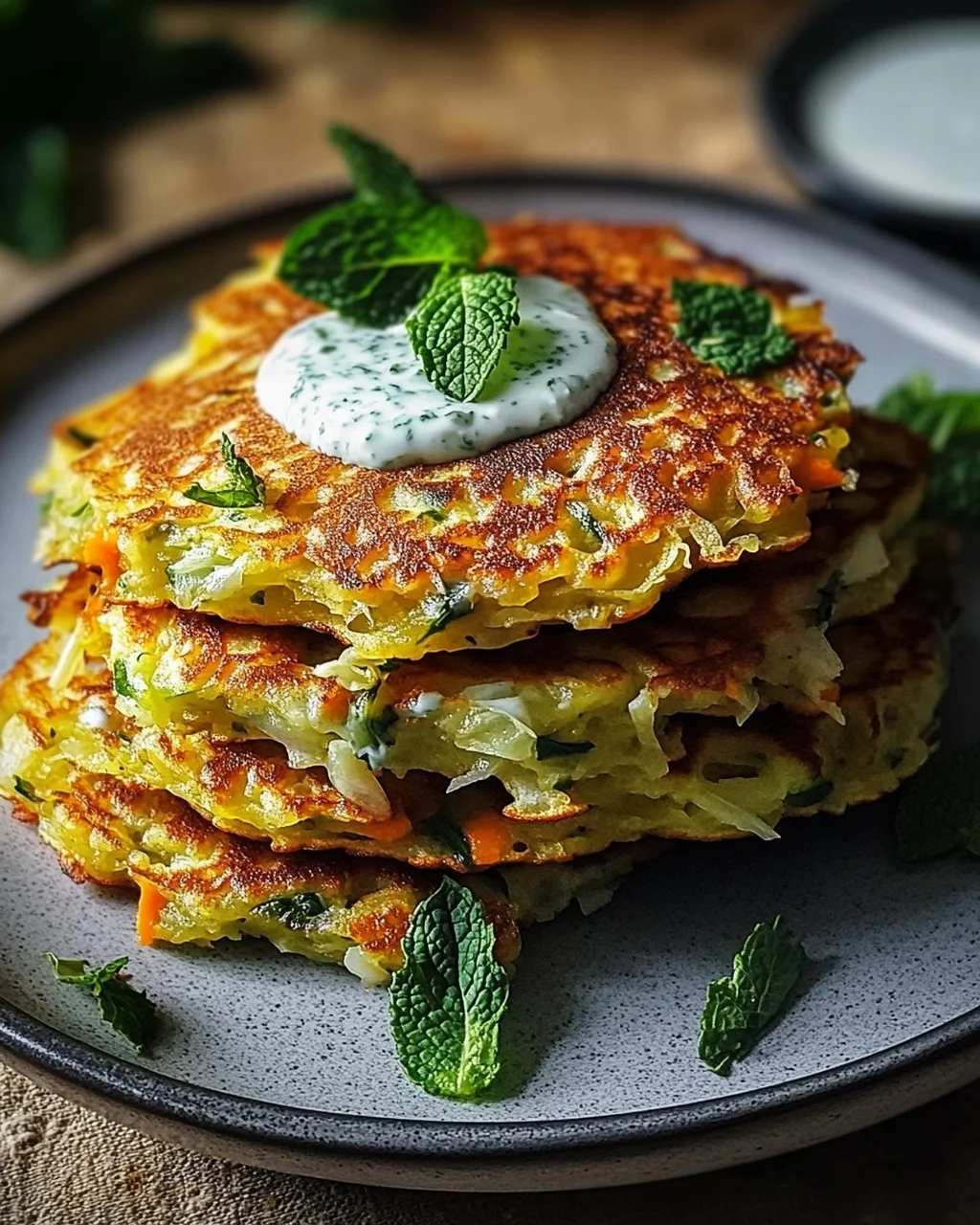 Curry-Spitzkohl-Pfannkuchen mit Minzjoghurt