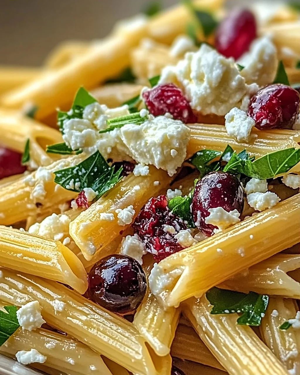 Feta-Cranberry-Penne-Salat mit Orangen-Vinaigrette Rezept