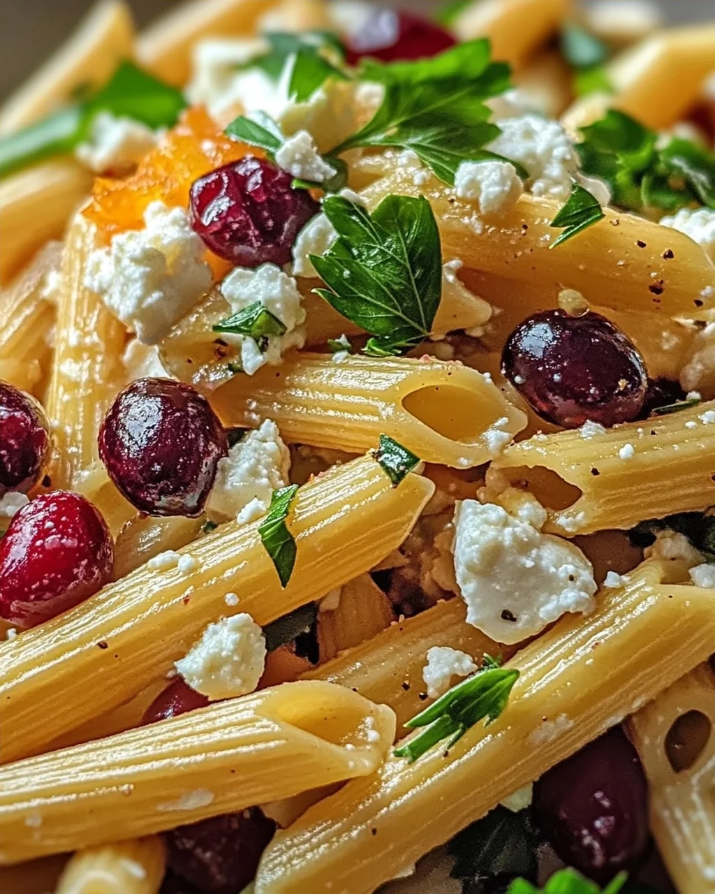 Feta-Cranberry-Penne-Salat mit Orangen-Vinaigrette Rezept