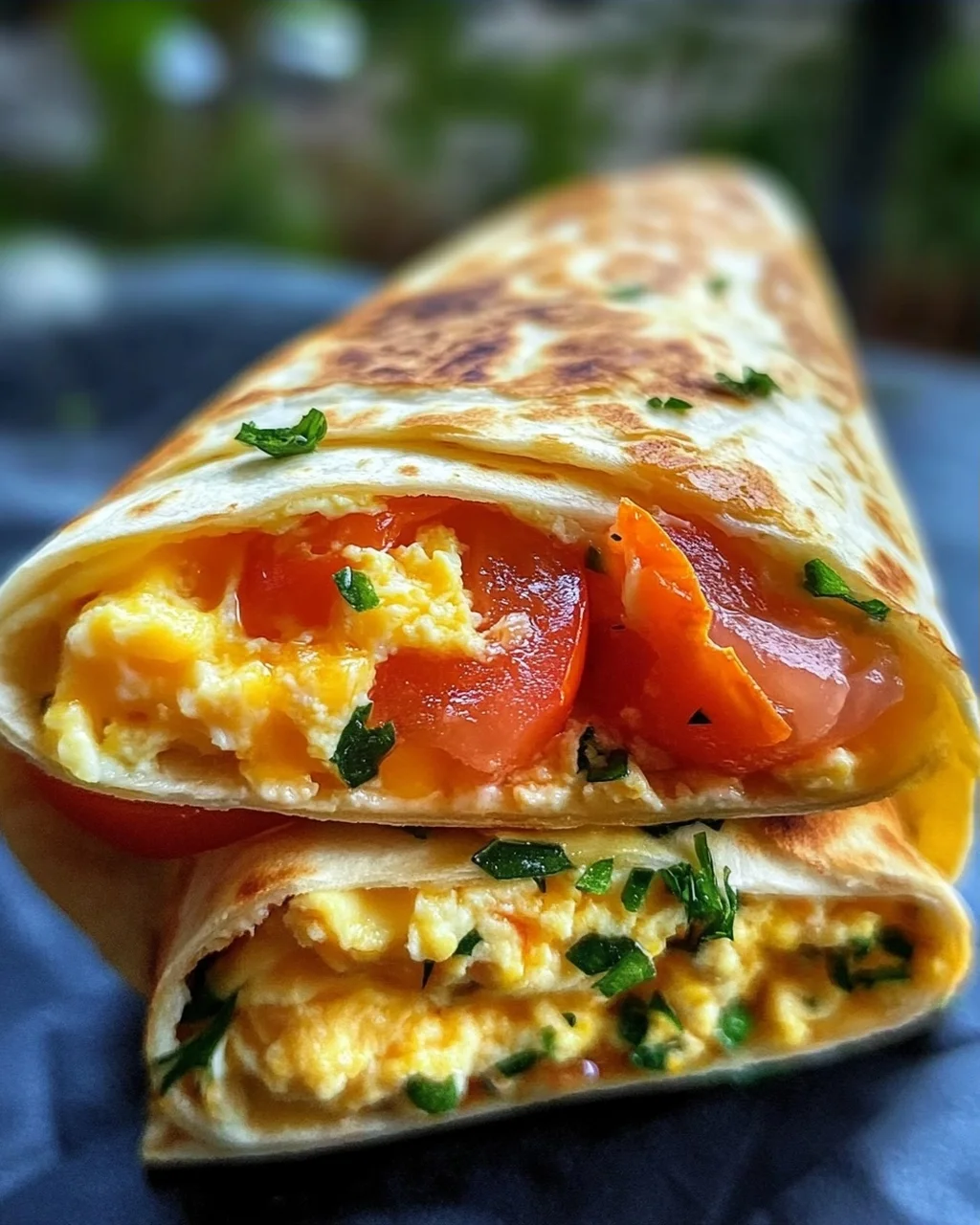 Frühstückswrap mit Ei, Käse und Tomaten