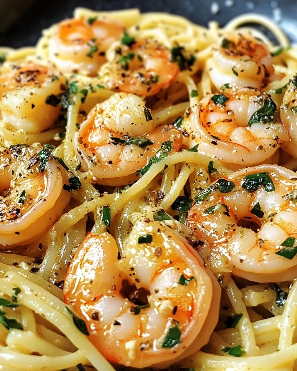 Garnelen Pasta mit Kräuterbutter und Knoblauch