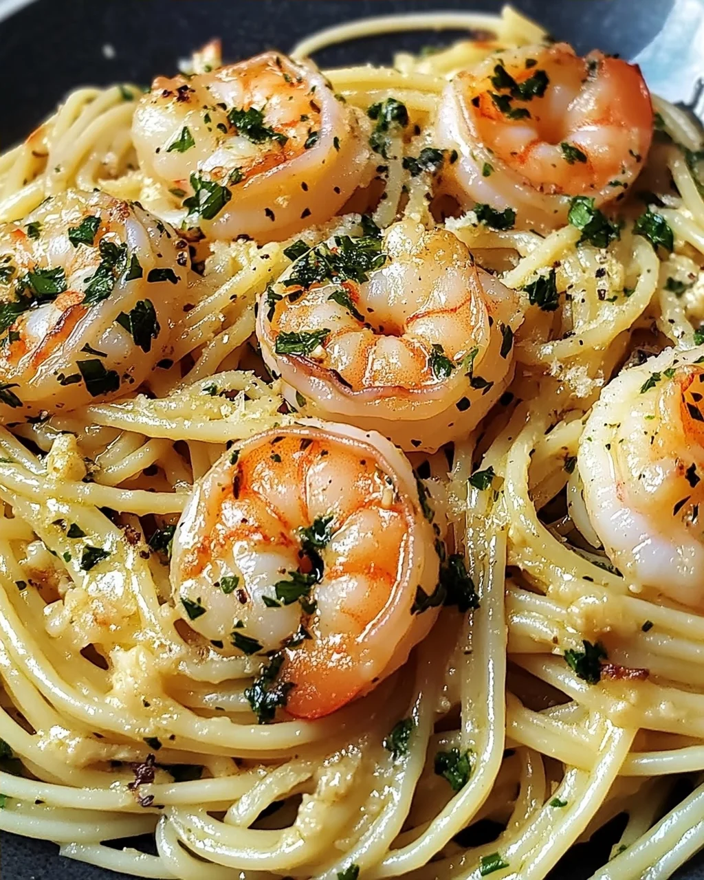 Garnelen Pasta mit Kräuterbutter und Knoblauch