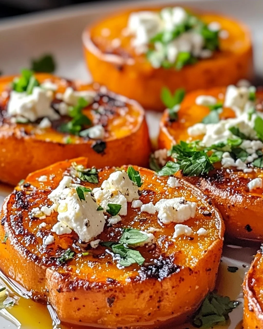 Geröstete Süßkartoffel-Rounds mit Honig-Feta