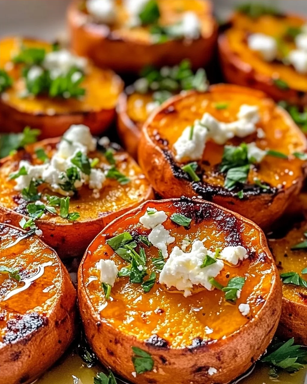 Geröstete Süßkartoffel-Rounds mit Honig-Feta