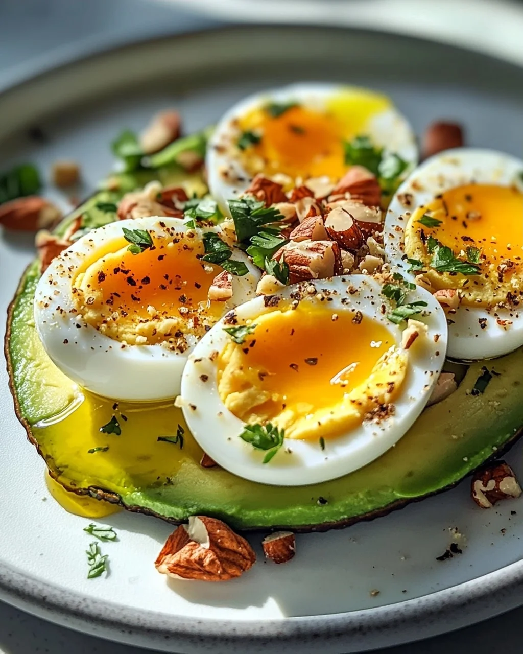 Hartgekochte Eier mit Avocado & Nüssen: Dein Power-Frühstück!