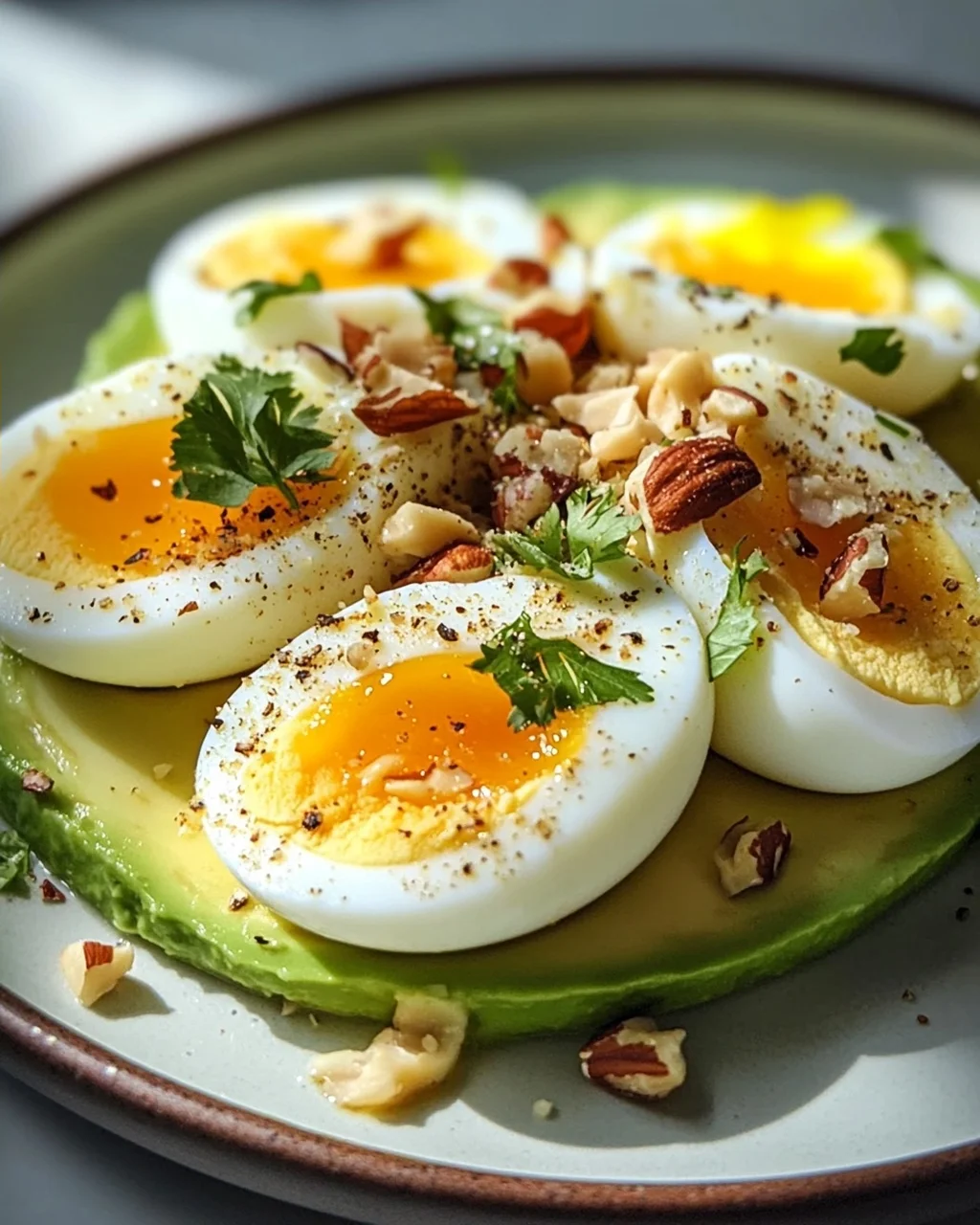 Hartgekochte Eier mit Avocado & Nüssen: Dein Power-Frühstück!