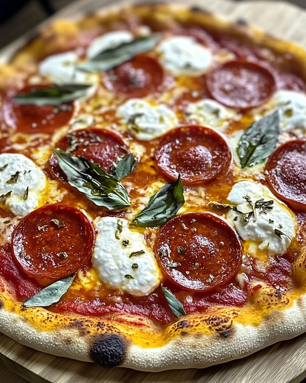 Heiße Honig-Pepperoni-Ricotta-Pizza für den Sommer