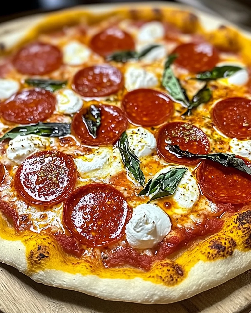 Heiße Honig-Pepperoni-Ricotta-Pizza für den Sommer