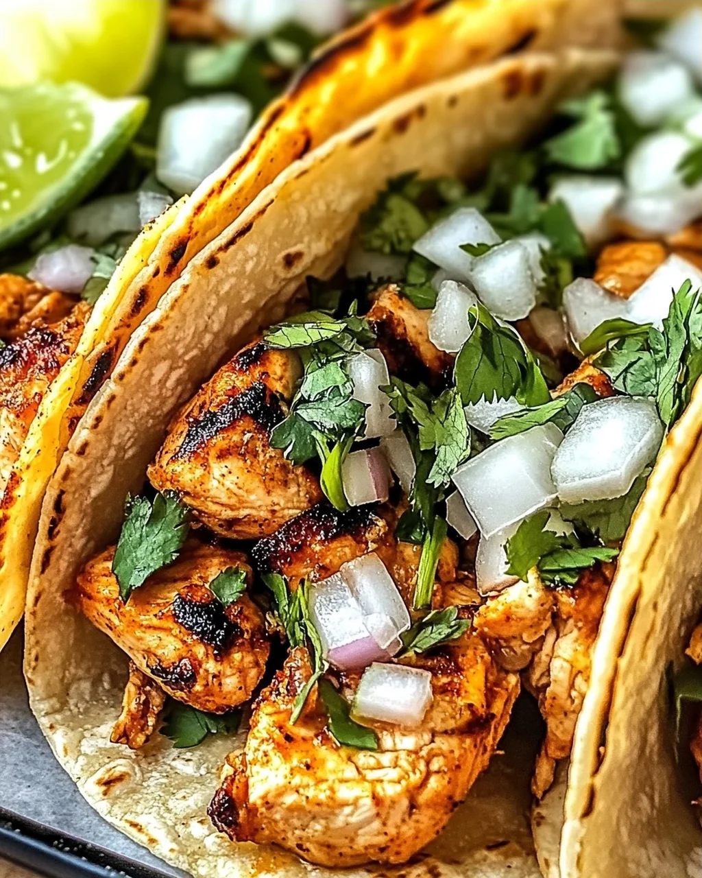 Hühnchen Straßen Tacos mit frischen Toppings