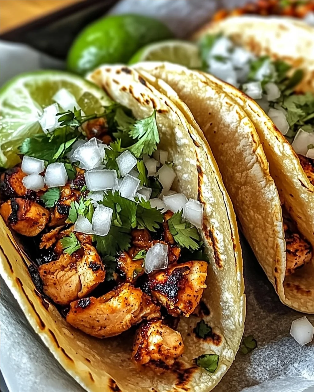 Hühnchen Straßen Tacos mit frischen Toppings