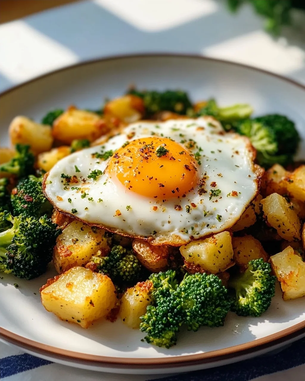 Leckeres Kartoffel-Brokkoli Frühstücks-Hash mit Spiegeleiern