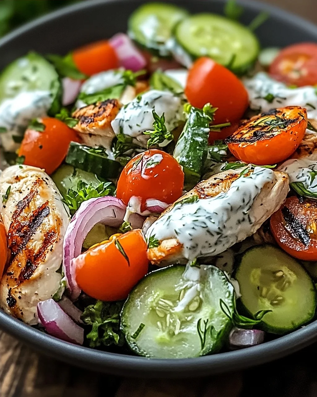 Mediterraner Tzatziki-Hähnchensalat