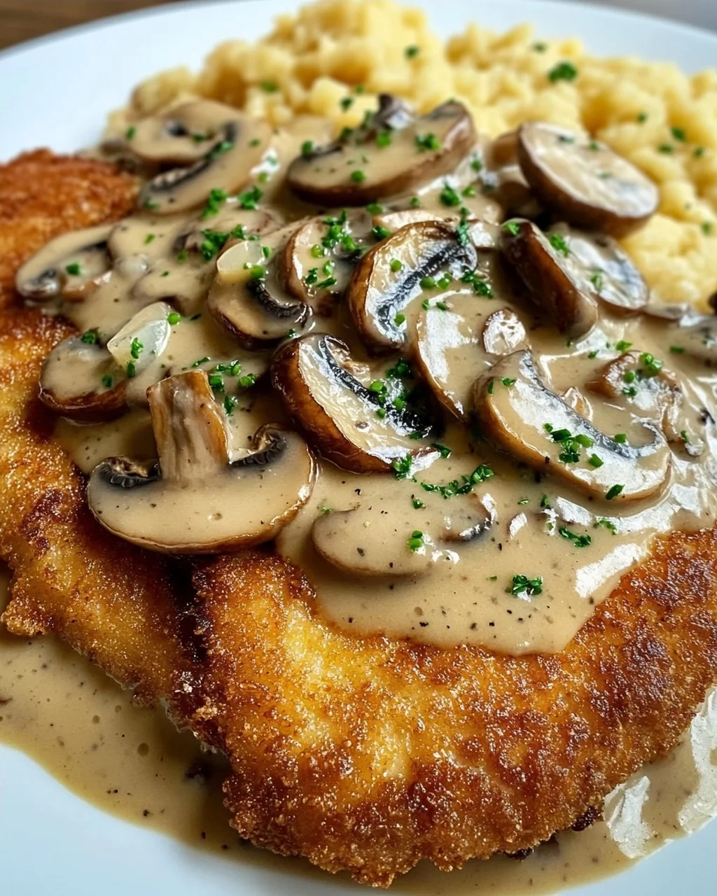 Naturschnitzel in Champignonrahmsauce