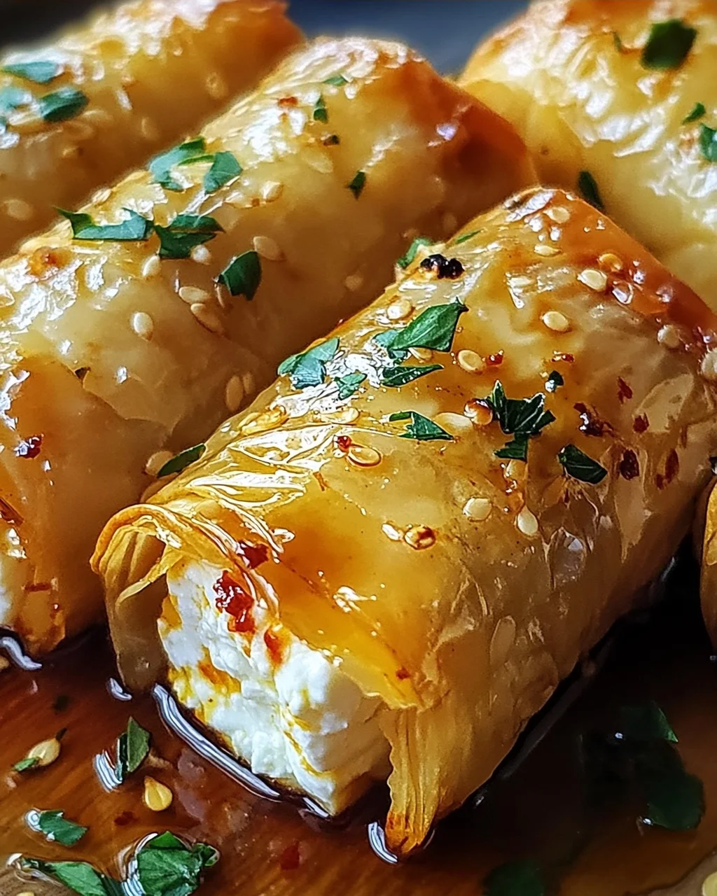 Ofenfrittierte Feta-Röllchen mit Chili-Honig Snacktraum