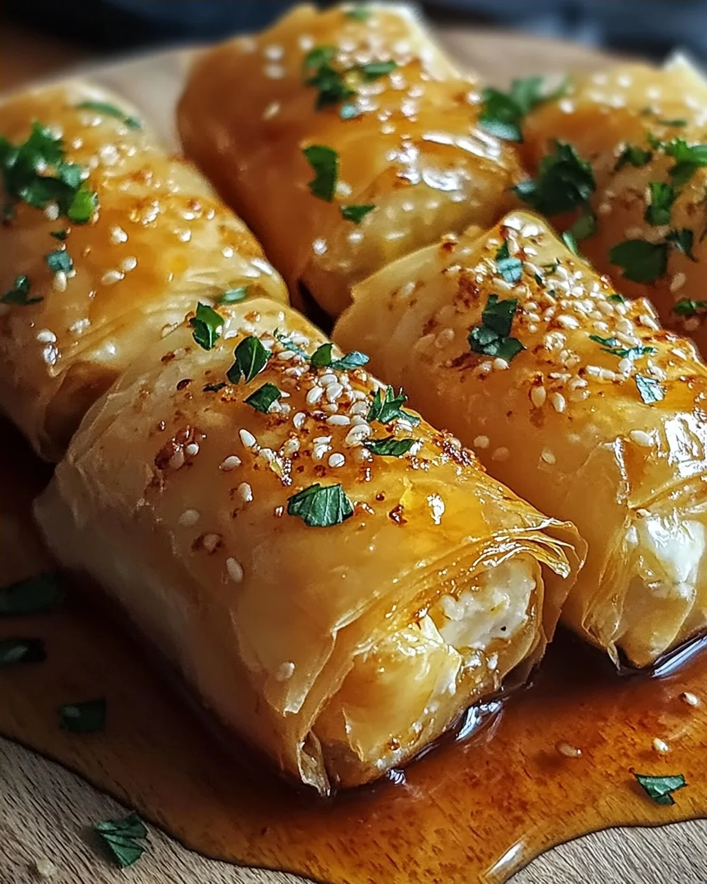 Ofenfrittierte Feta-Röllchen mit Chili-Honig Snacktraum