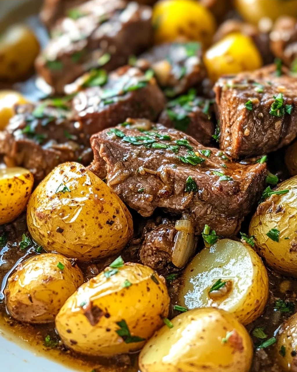 One Pot Slow Cooker Knoblauchbutter-Rindfleisch mit Kartoffeln
