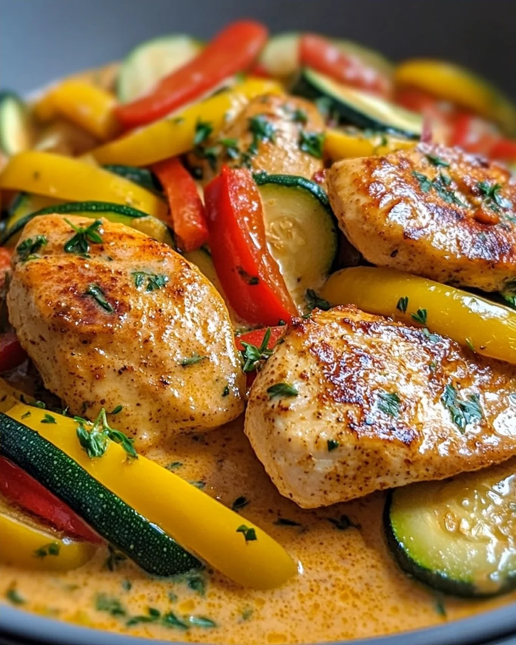 Paprika Zucchini Sahne Hähnchen