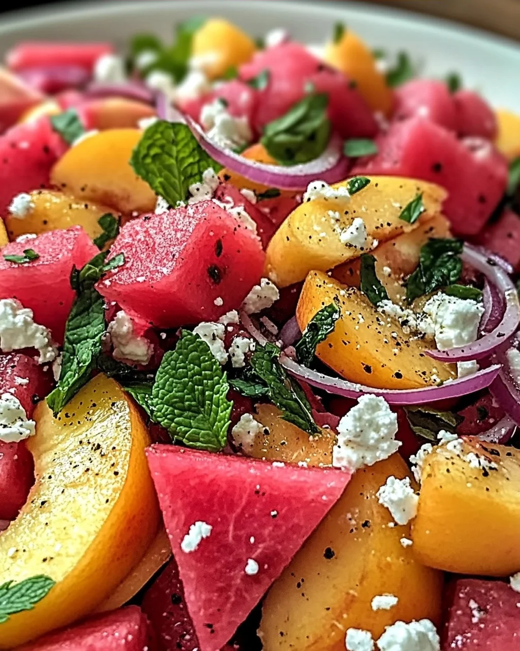 Pfirsich Wassermelonen Salat für heiße Sommertage