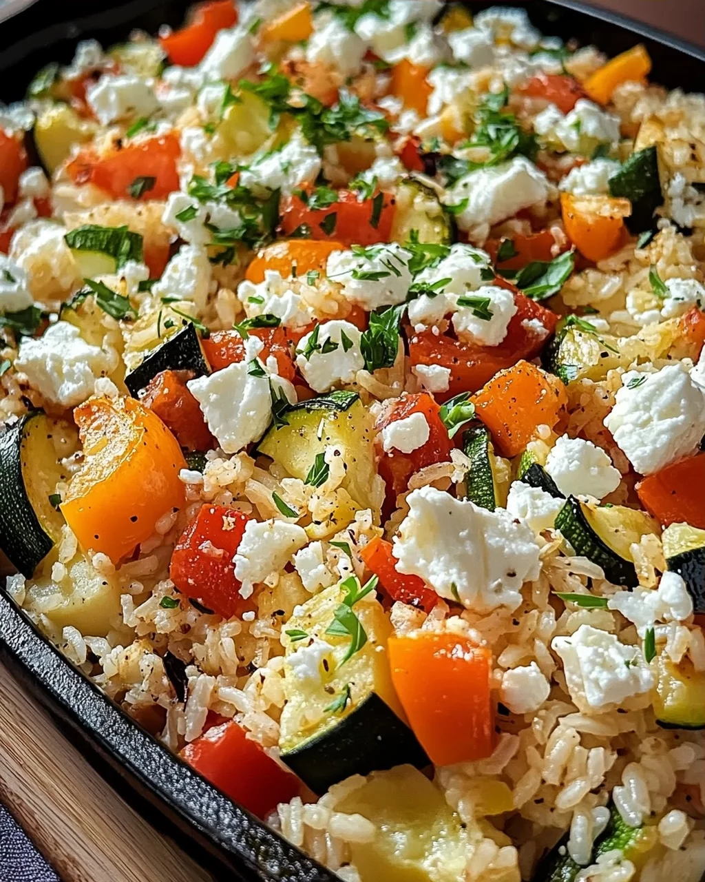 Reis aus dem Ofen mit Feta und Gemüse