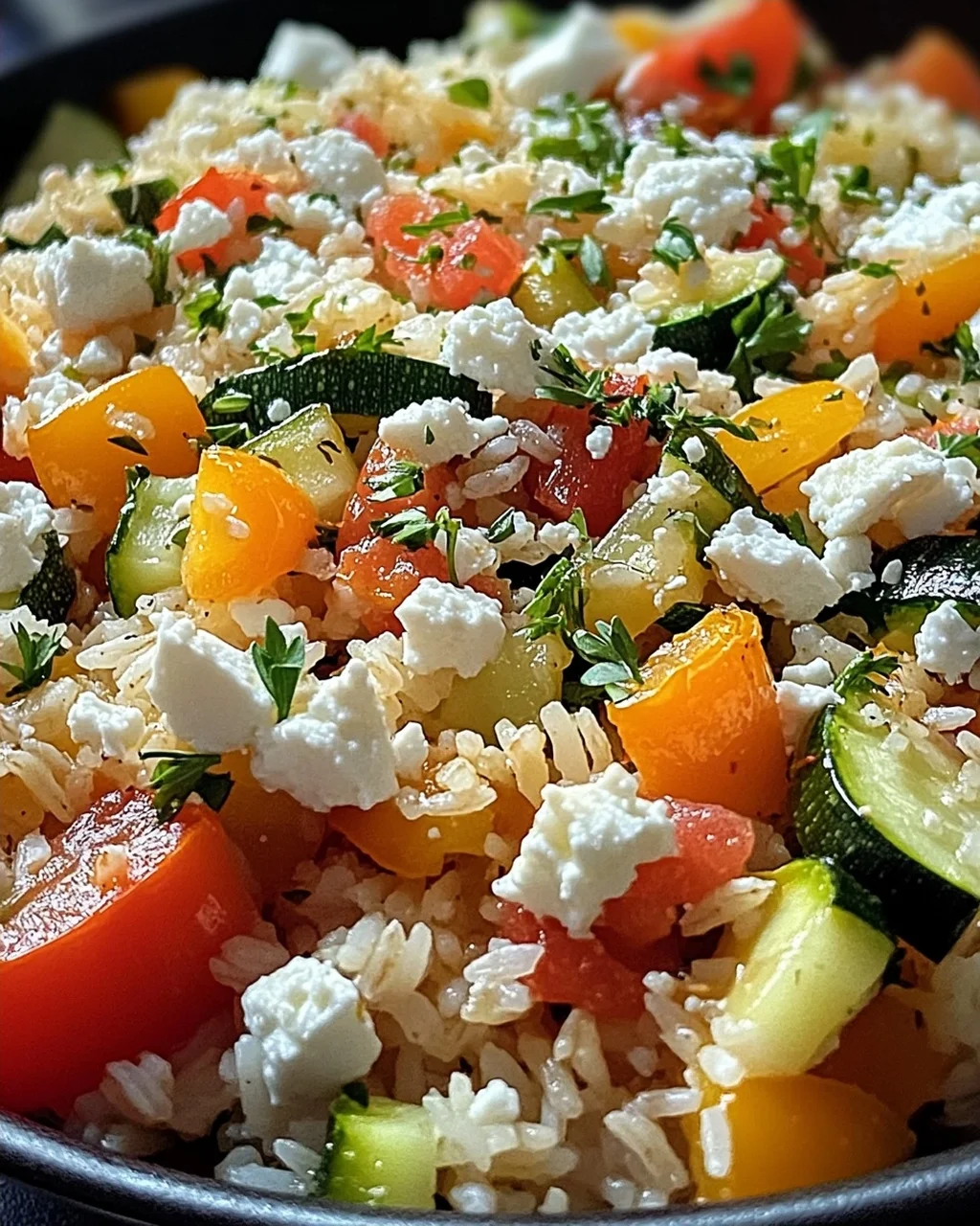 Reis aus dem Ofen mit Feta und Gemüse