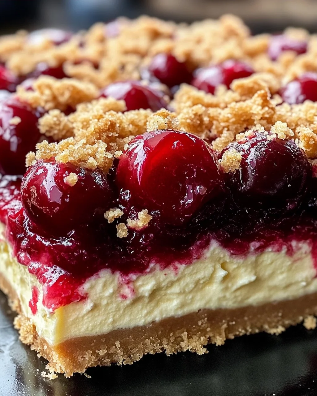 Saftiger Käsekuchen mit Kirschen und Streuseln