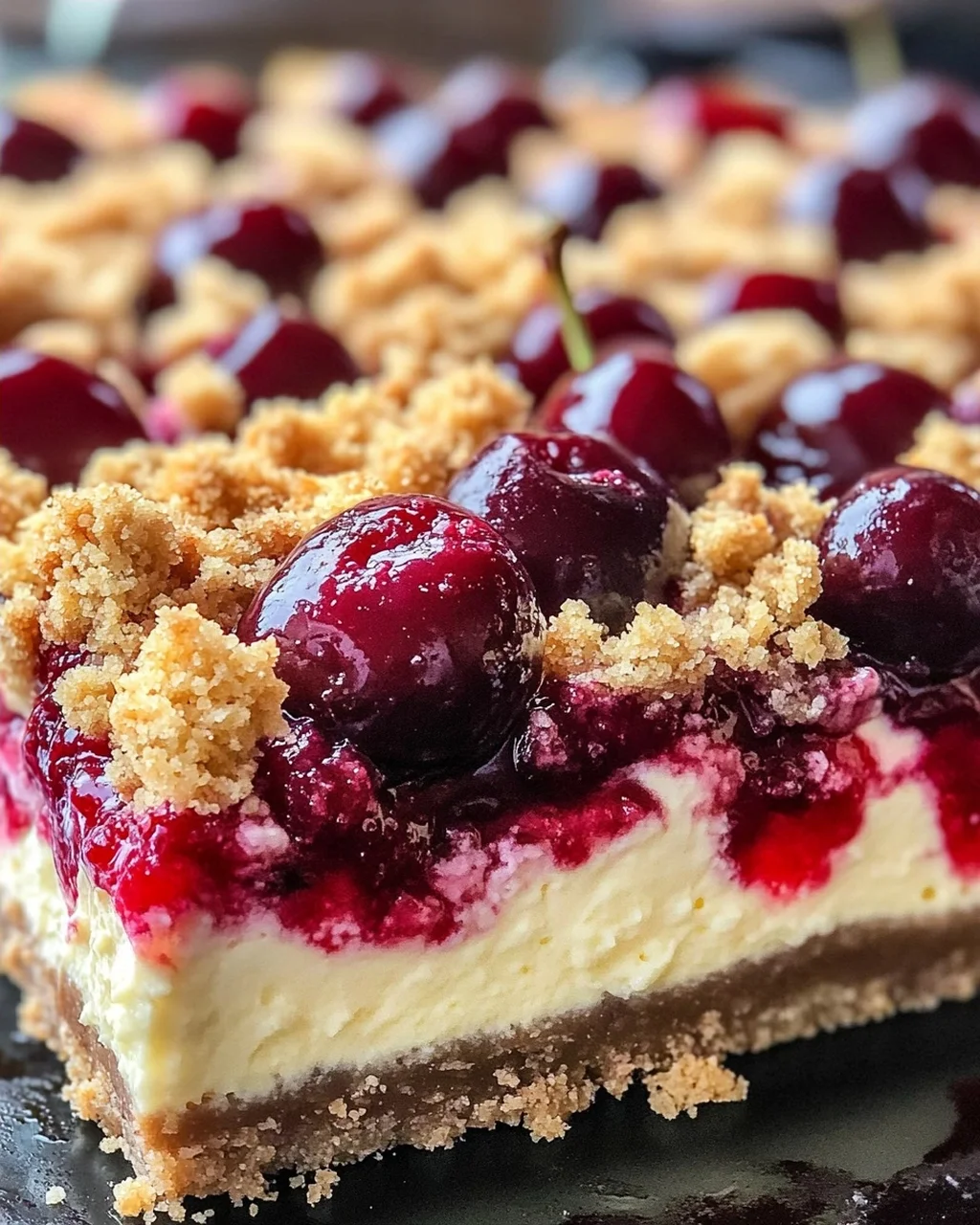 Saftiger Käsekuchen mit Kirschen und Streuseln