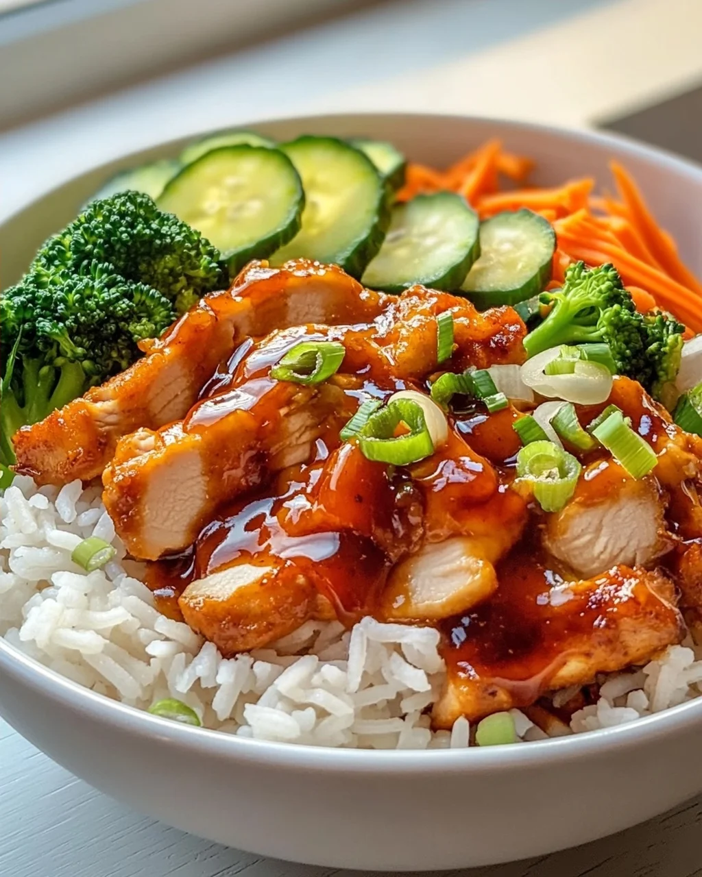 Scharfe Honig-Hähnchen-Bowls aromatisch & Yum Yum Sauce