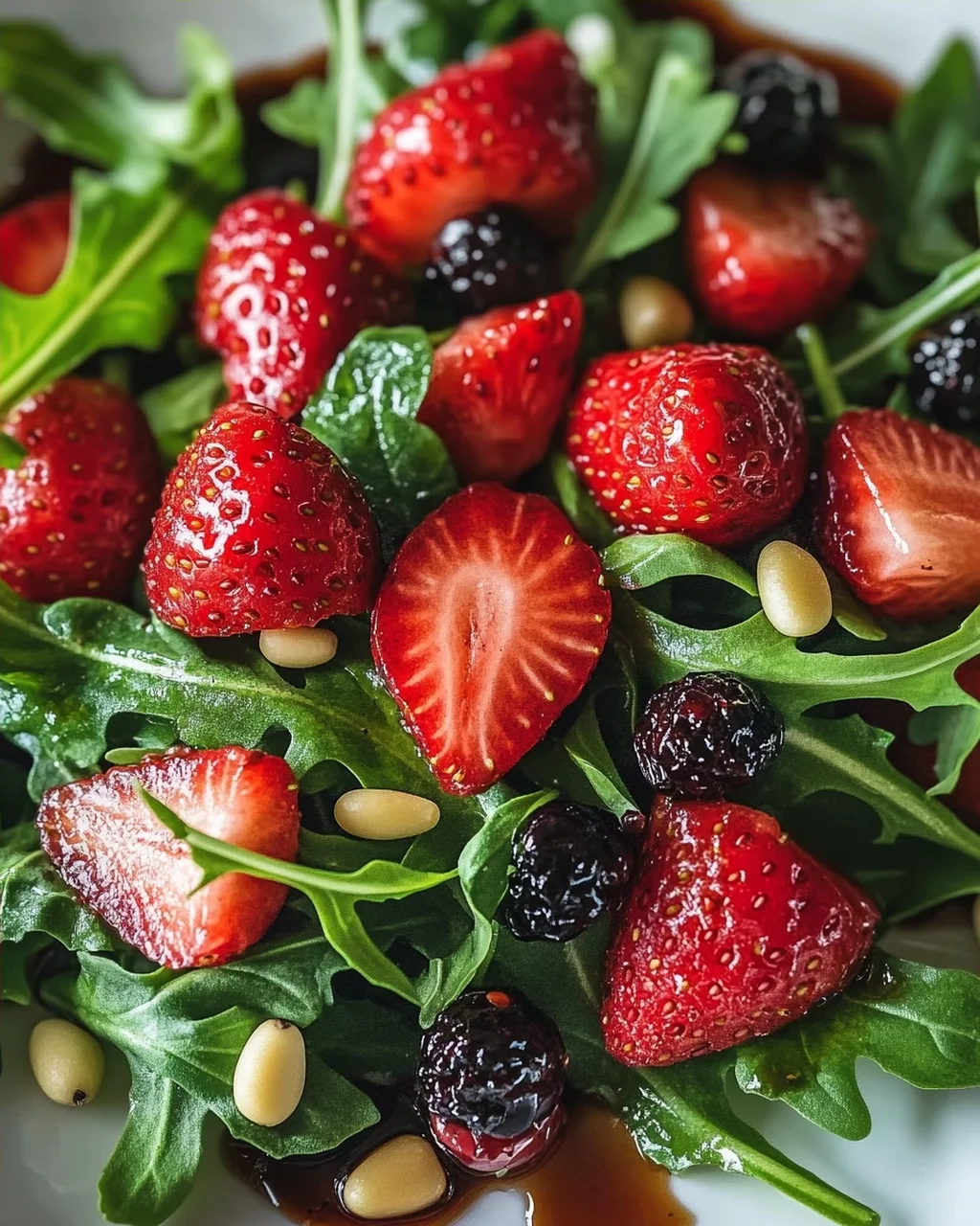 Sommerlicher Rucola Salat mit Erdnon-alcoholic beeren & Balsamico