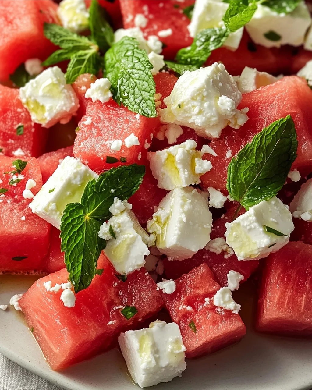 Sommerlicher Wassermelonen Feta Salat mit Minze Rezept