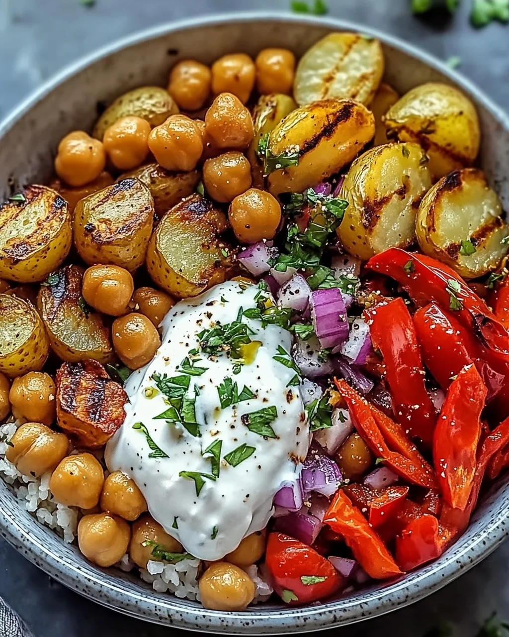 Vegan Mediterrane Gegrillte Gemüse Schüssel Genuss