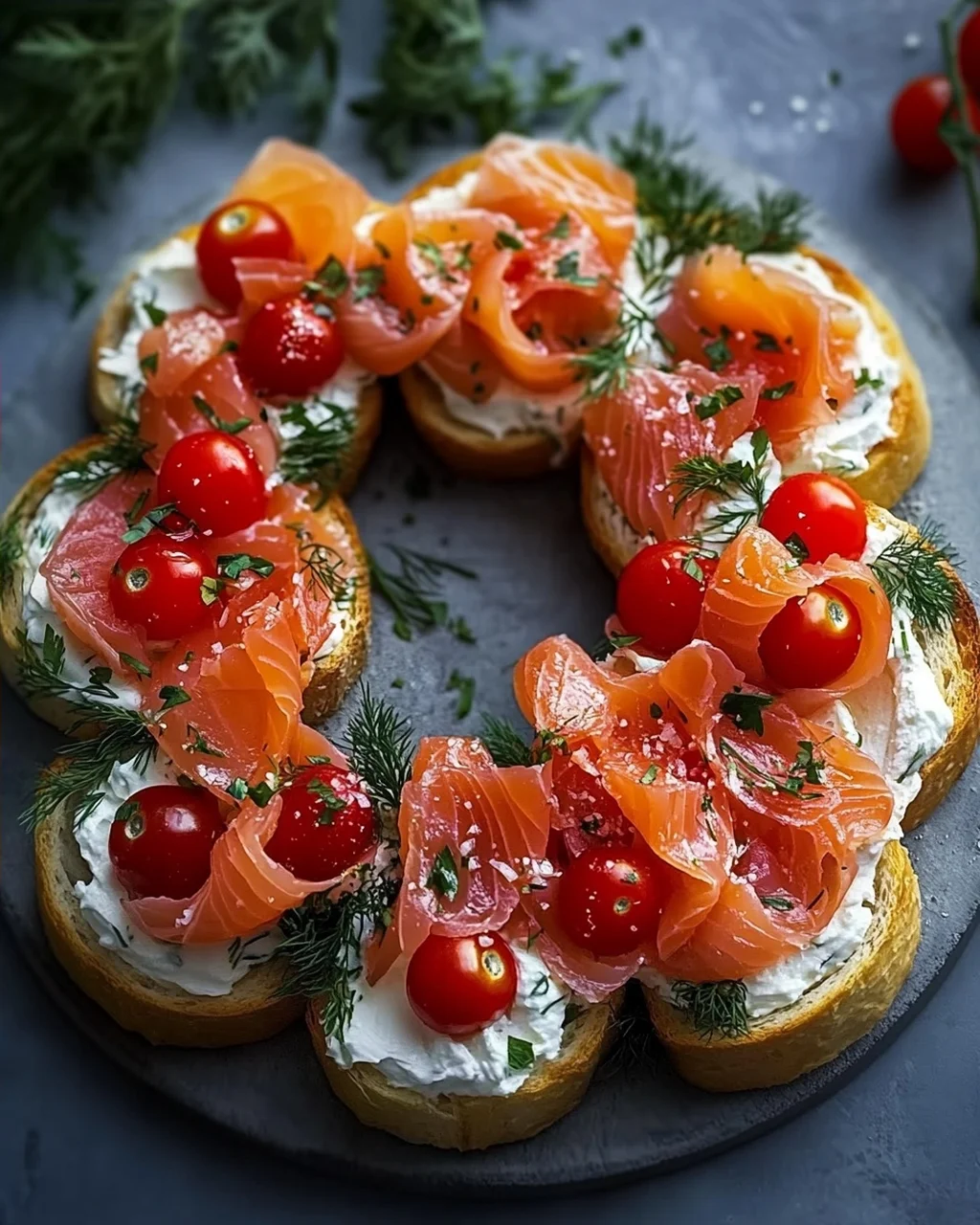 Weihnachtslachs Bruschetta Kranz Rezept für festliche Genussmomente